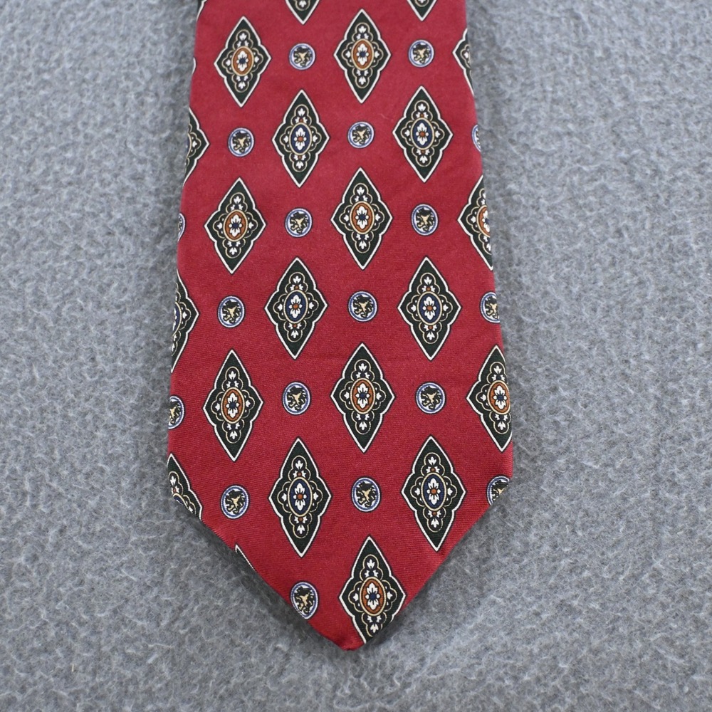 Tommy Hilfiger Mens Vintage 90s Geometric Medallion Silk Necktie OS Red Gold